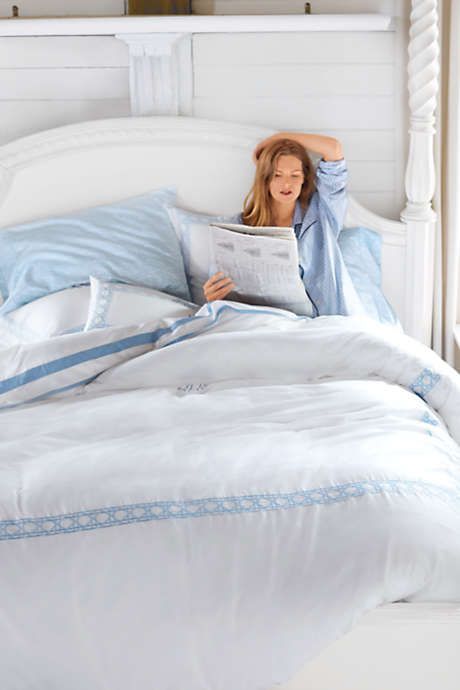 Supima Cotton No Iron Sateen Embroidered Duvet Cover - 400 Thread Count | Lands' End (US)