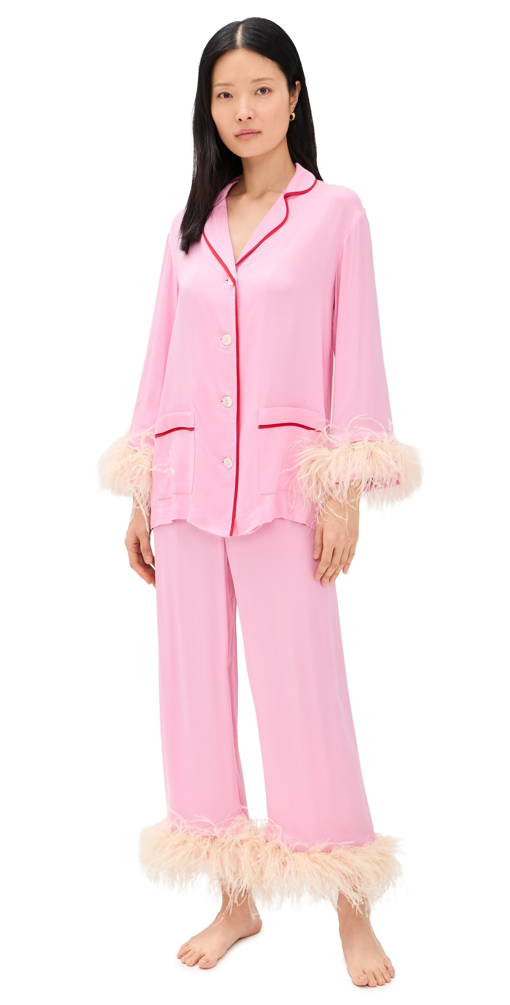 Sleeper Party Pajama Set with Detachable Feathers Pink S | Shopbop