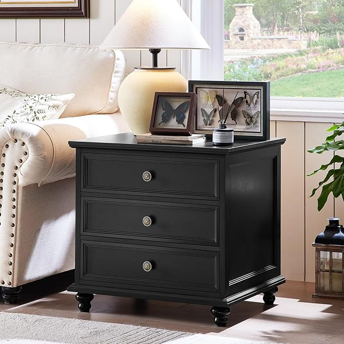 24" Wide Farmhouse Wood Night Stand Black | Amazon (US)