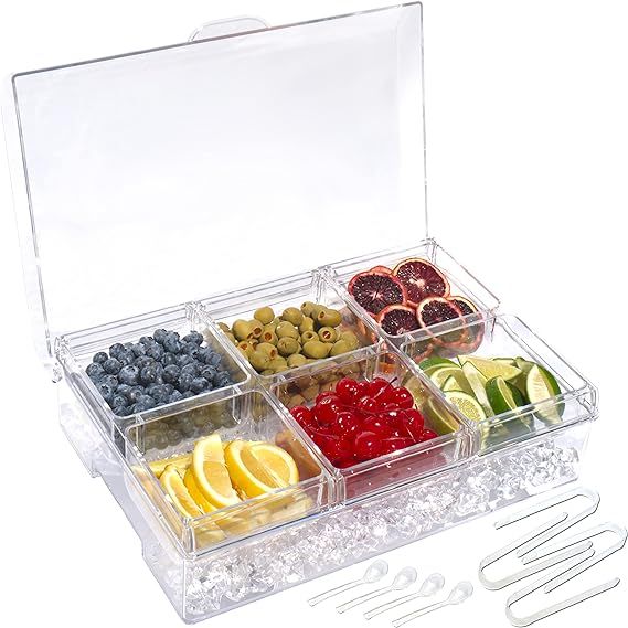 ImpiriLux Ice Chilled Six Compartment Condiment Server Caddy - Serving Tray Container with 6 Remo... | Amazon (US)