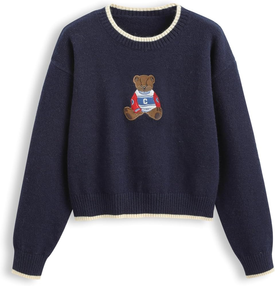 CIDER Womens Sweaters Fall Long Sleeve Bear Graphic Crewneck Sweater Soft Knit Casual Pullover Cu... | Amazon (US)