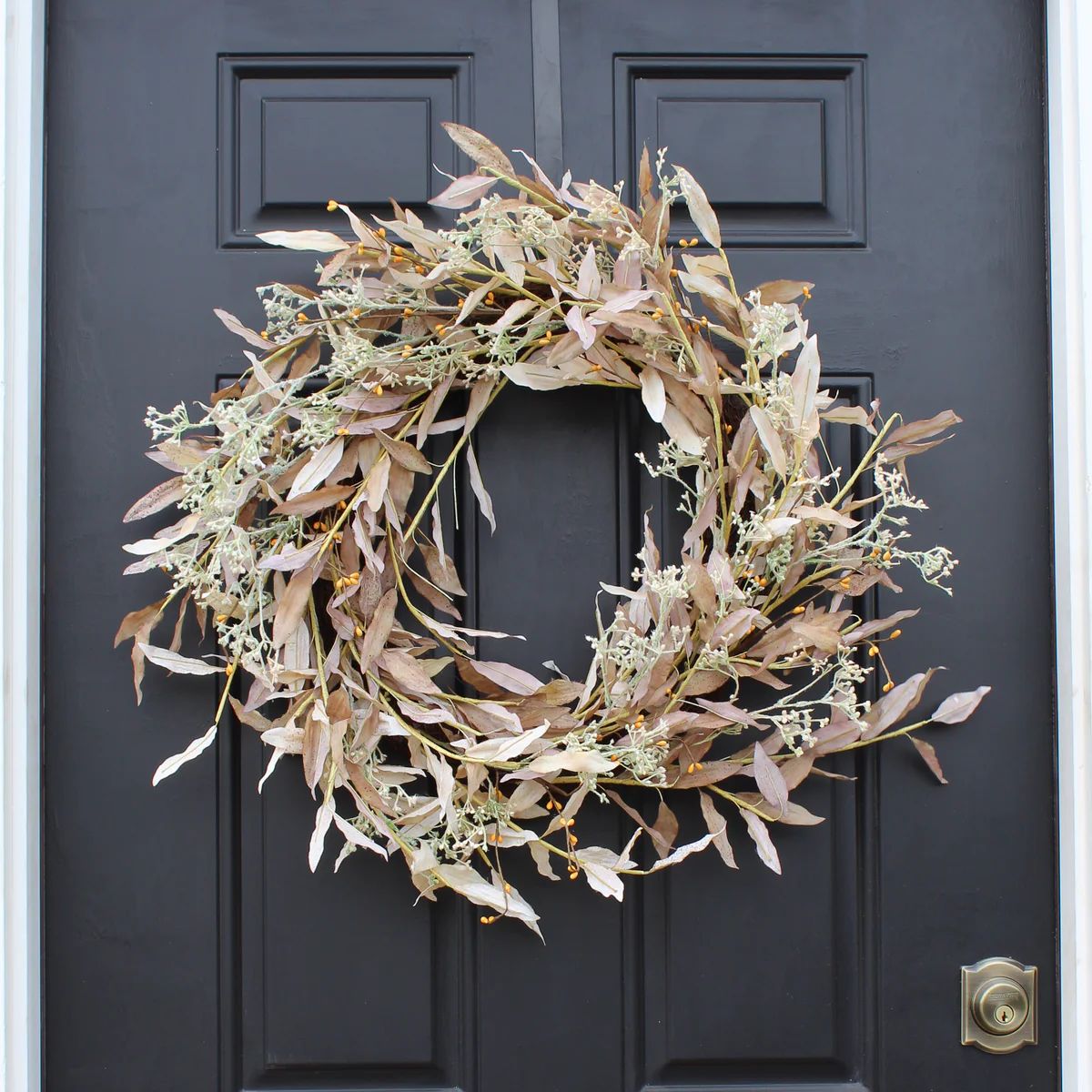 Cream Dried-Look Olive Leaf Front Door Fall Wreath | Darby Creek Trading