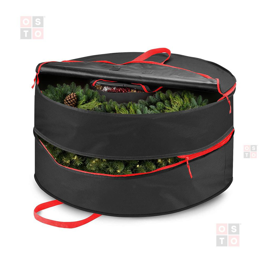 36 in. Black Double Christmas Wreath Storage Bag 600D Pouch for Garlands Artificial Wreath Storag... | The Home Depot