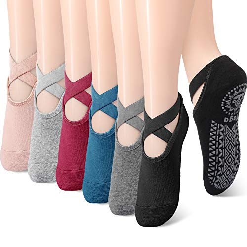 Geyoga 6 Pairs Pilates Socks for Women Barre Socks Yoga Ballet Dance Nonslip Socks with Grip Straps for Barefoot Workout(Assorted Color) | Amazon (US)