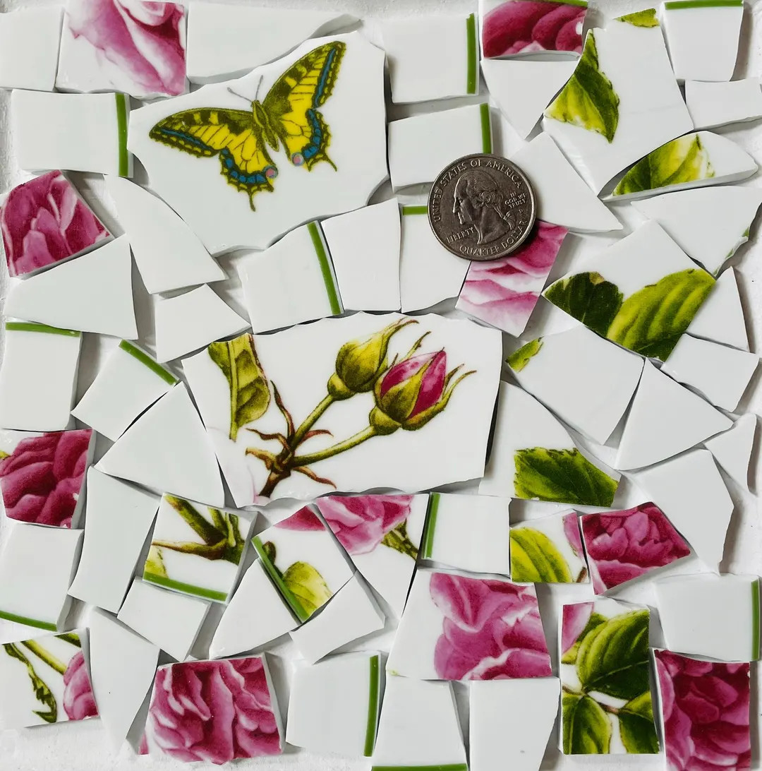 Butterfly Floral Mosaic Tiles: Broken China Art Supplies, White Accents F285 - Etsy | Etsy (US)