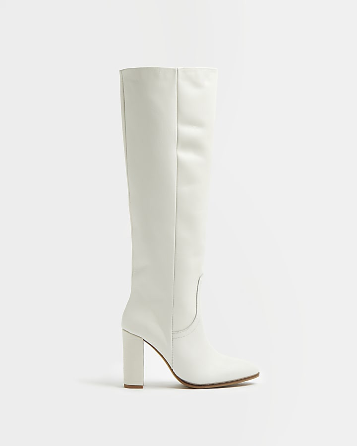 Cream RI Studio Knee High Boots | River Island (UK & IE)