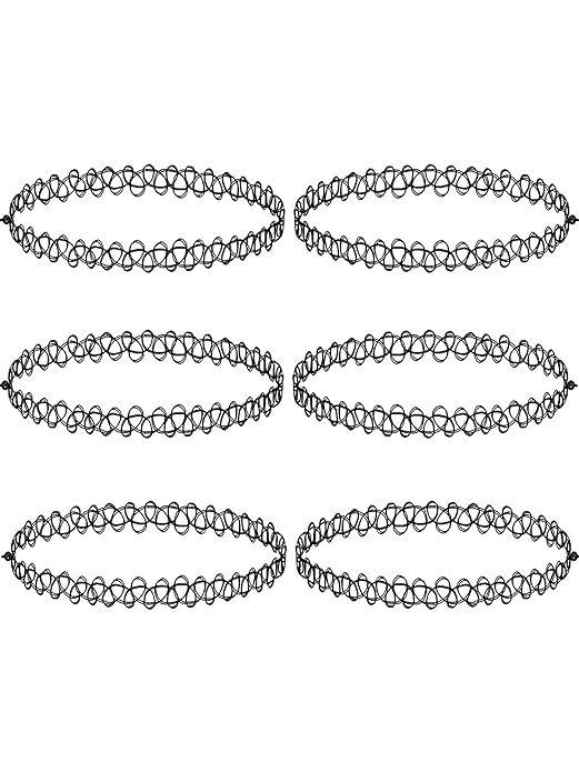 Mudder 6 Pieces Tattoo Choker Necklace Stretch Gothic Tattoo Henna Elastic Choker Necklace Set | Amazon (US)