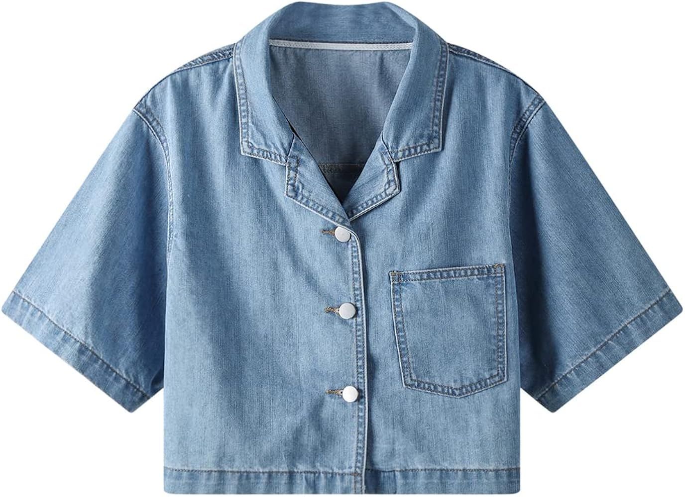 BireFire2015 Women's Shawl Neck Short Sleeve Denim Jacket Short Jeans Summer Shawl | Amazon (US)