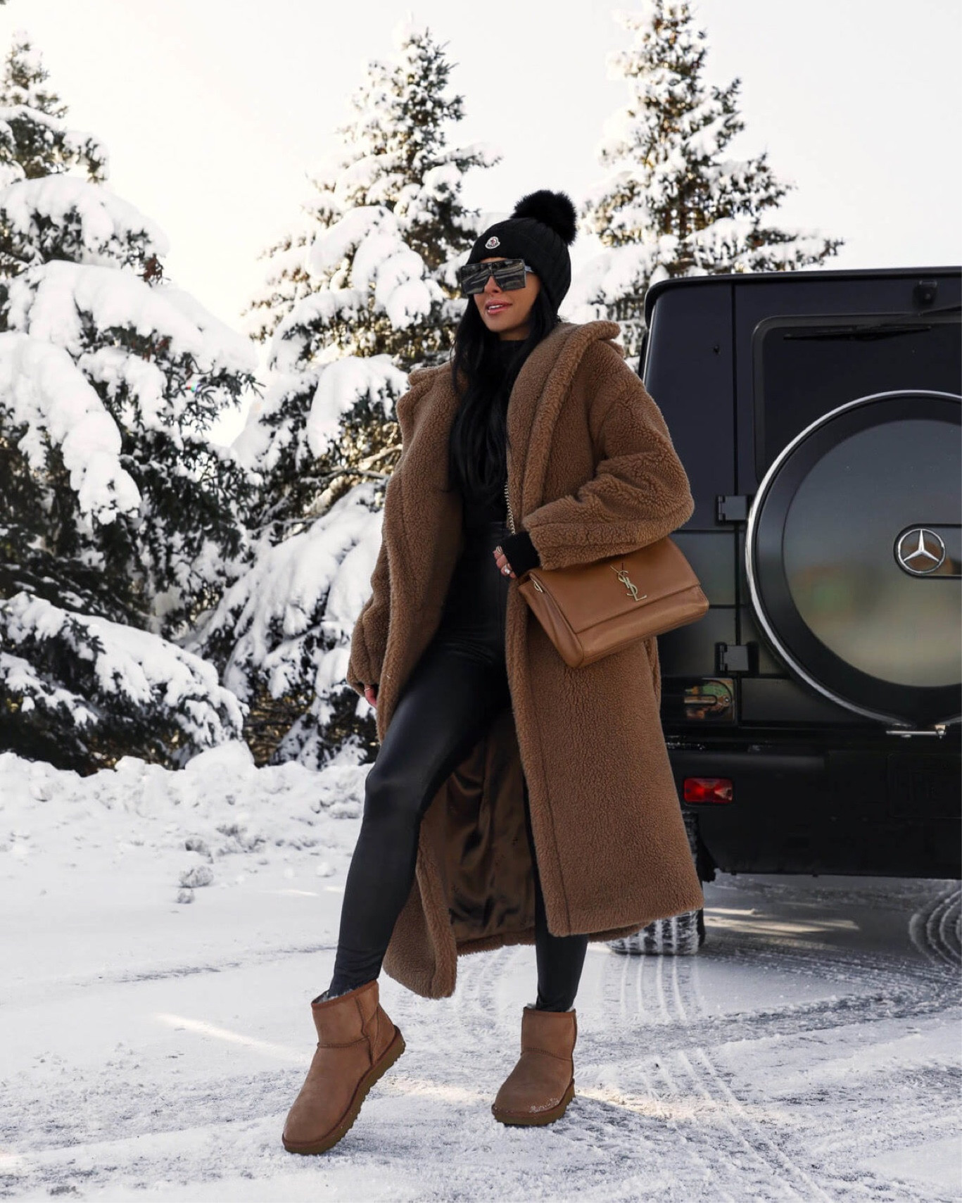 Luxe winter outfit idea 
Max Mara teddy bear coat wearing a small
Commando faux leather leggings wearing an XS
Saint Laurent reversible suede / leather bag
Ugg mini boots 
Moncler beanie




#LTKHoliday #LTKSeasonal #LTKstyletip