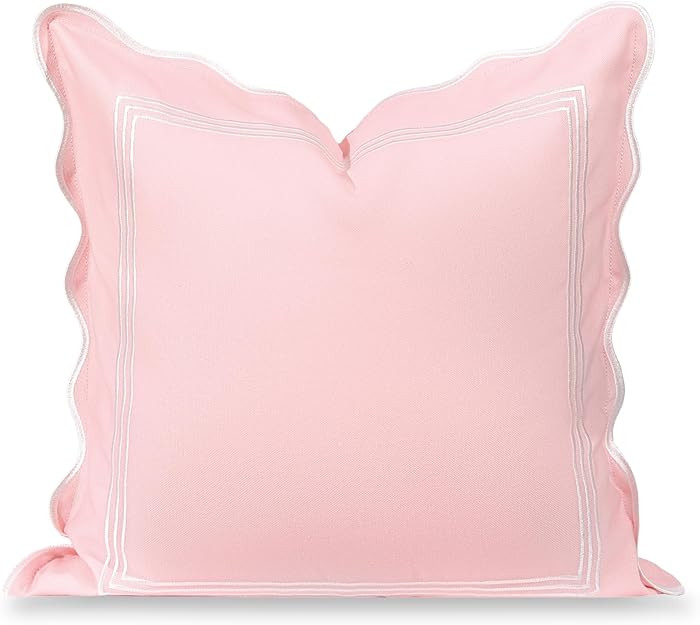 Coastal Grandmillennial Scalloped Patio Indoor Outdoor Throw Pillow Cover Only, 20"x20" Water Rep... | Amazon (US)
