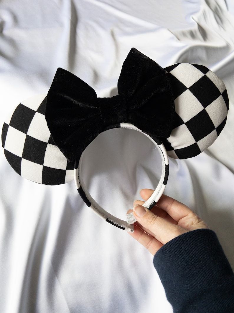 Black & White Mouse Ears - Checkered Minnie Ears - Black and white vans Minnie ears - Cars land | Etsy (US)