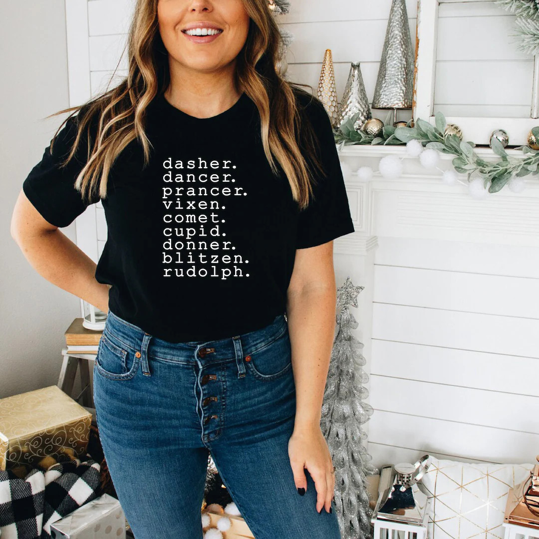 Reindeer Names Shirt Dasher Dancer Prancer Vixen Rudolph - Etsy | Etsy (US)