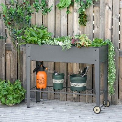 Outsunny 41" x 15" x 32" Raised Garden Bed Elevated with 2 Wheels, Bottom Shelf for Storing Tools... | Target