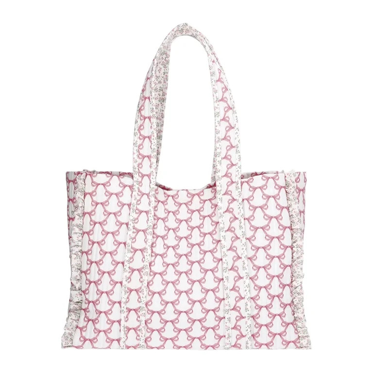 Women's Quilted Tote Bag, Floral & Plaid Pattern Shoulder Bag, Fashionable Embroidered Handbag fo... | Walmart (US)