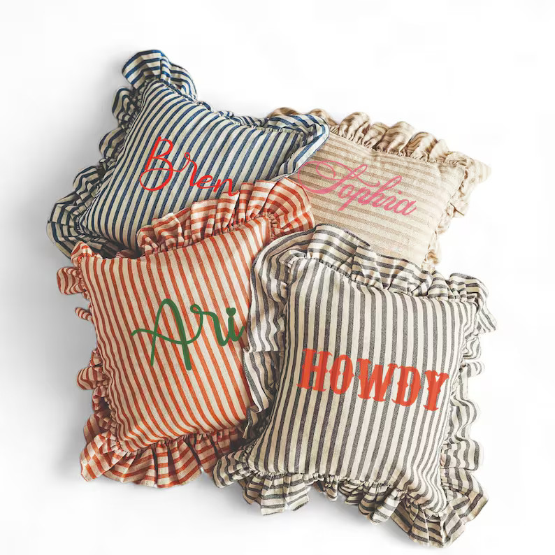 Personalized Striped Ruffle Embroidery Name Pillow Case, Bohemian Frill Custom Punch Needle Name ... | Etsy (US)