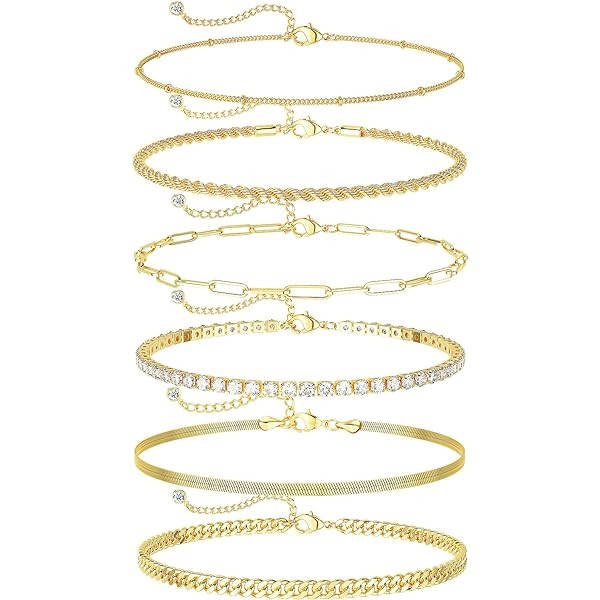 Amazon.com: iF YOU Gold Ankle Bracelets for Women, 14k Gold Plated Waterproof Cuban Link Chain An... | Amazon (US)