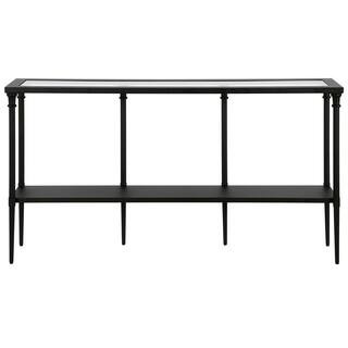 Nellie 55 in. Blackened Bronze Rectangle Glass Console Table with Solid Metal Shelf | The Home Depot