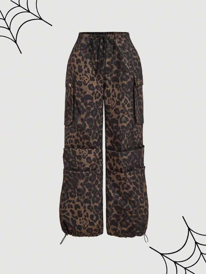 SHEIN MOD Leopard Print Cargo Pants, Women's Straight Casual Trousers,Loose  Leopard Print Pants,... | SHEIN