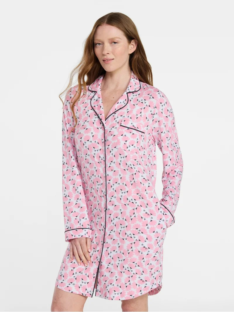 Joyspun Women's Dreamy Soft Collection Long Sleeve Sleepshirt, Sizes S-4X | Walmart (US)