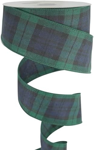 MEEDEE Blue and Green Plaid Ribbon 2.5 Inch Buffalo Plaid Wired Ribbon 2.5 Inch Navy and Green Pl... | Amazon (US)