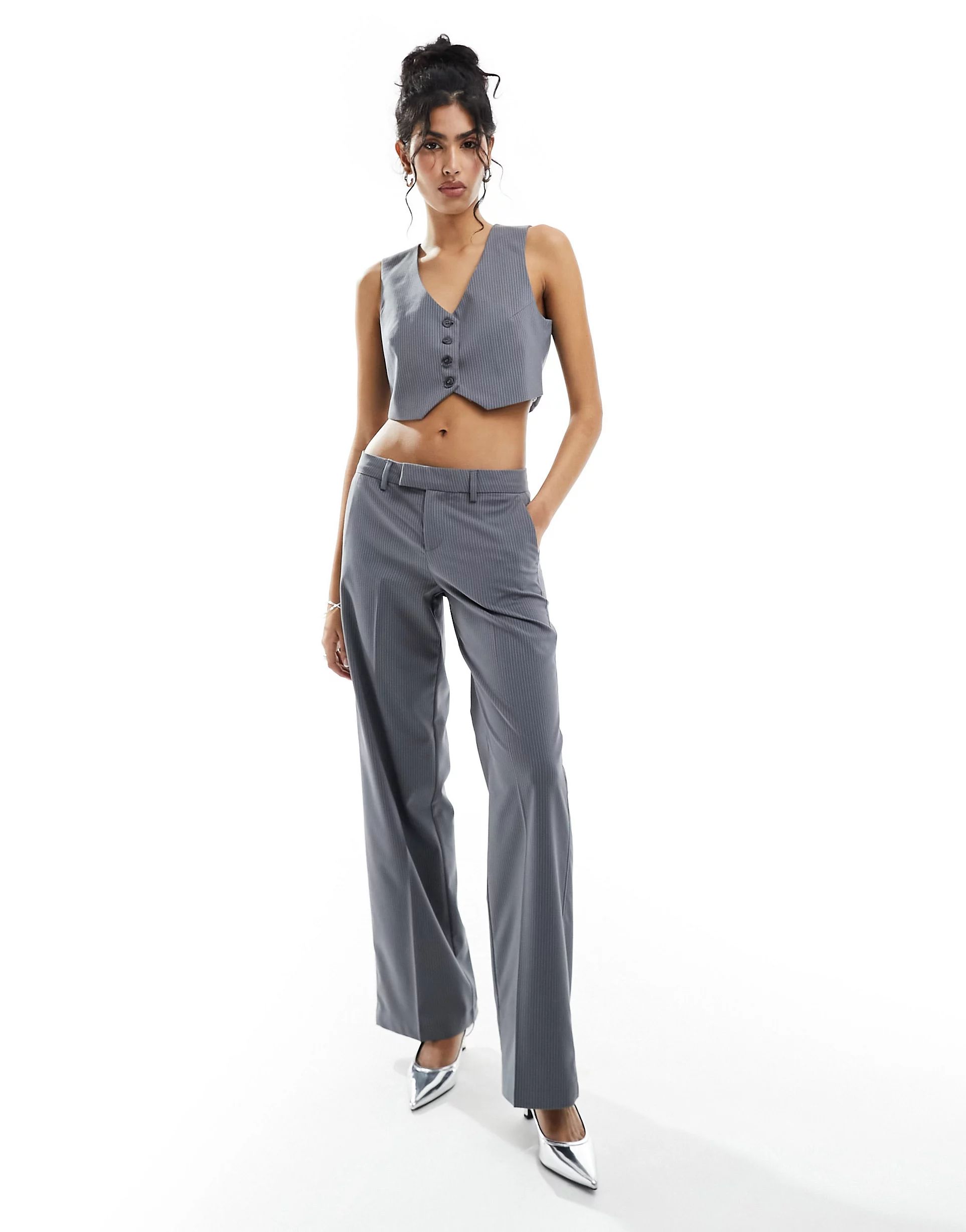 Bershka wide leg tailored pants in gray - part of a set | ASOS (Global)