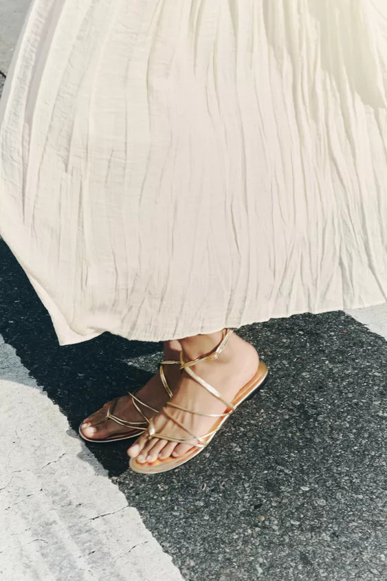 GOLD STRAPPY FLAT SANDALS | Zara UK