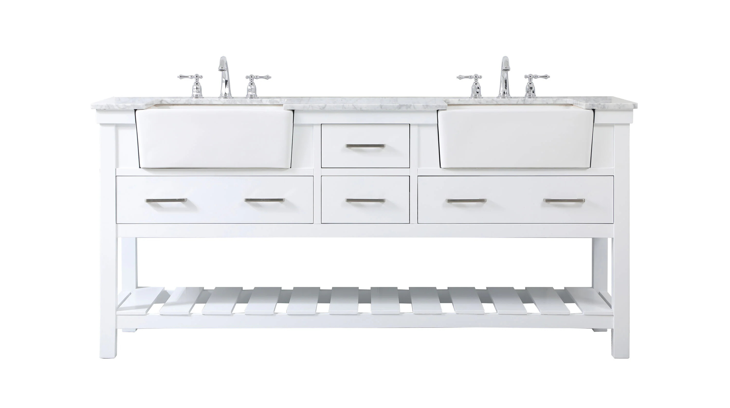 Elegant Decor Home Furnishing 72-in White Farmhouse Double Sink Bathroom Vanity with Carrara White Marble Top | HF180516DWH | Lowe's