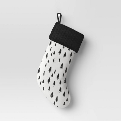 20" Embroidered Trees Christmas Stocking White/Black - Wondershop™ | Target