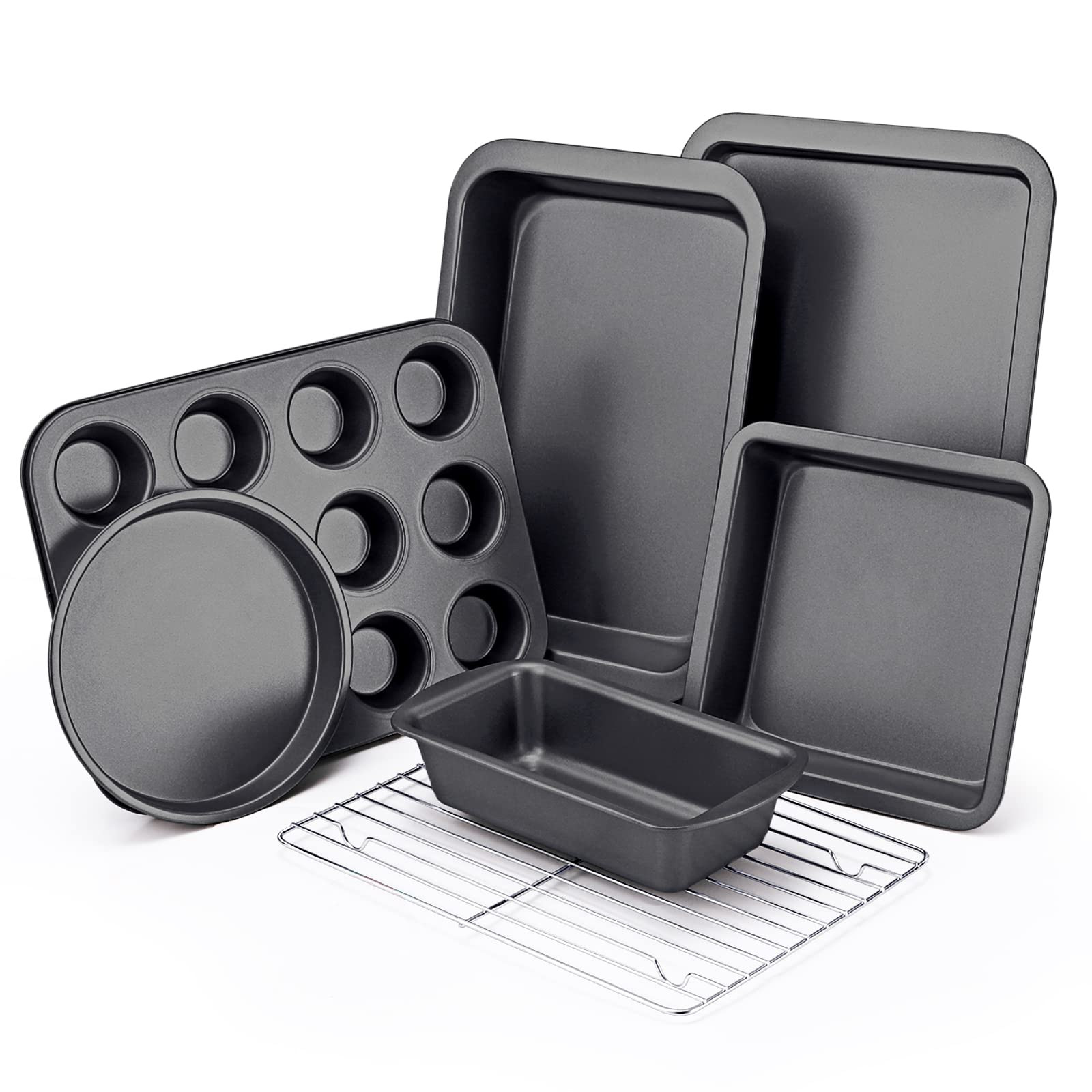 KITESSENSU Baking Pans Sets, Nonstick Bakeware Sets 7-Piece with Round/Square Cake Pan, Loaf Pan,... | Amazon (US)