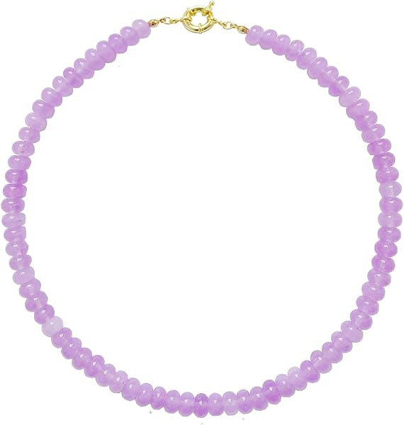 Beaded Gemstone Necklace for Women, Pure Color Boho Bead Choker Natural Stone Surfer Beach Rainbow Beads 18K Gold Plated DIY Handmade Jewelry Charm Trendy Birthday Gifts | Amazon (US)