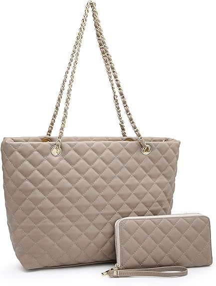 XB Tote Purse and Handbags Set for Women Leather Quilted Shoulder Bag Wristlet Wallet Zipper | Amazon (US)