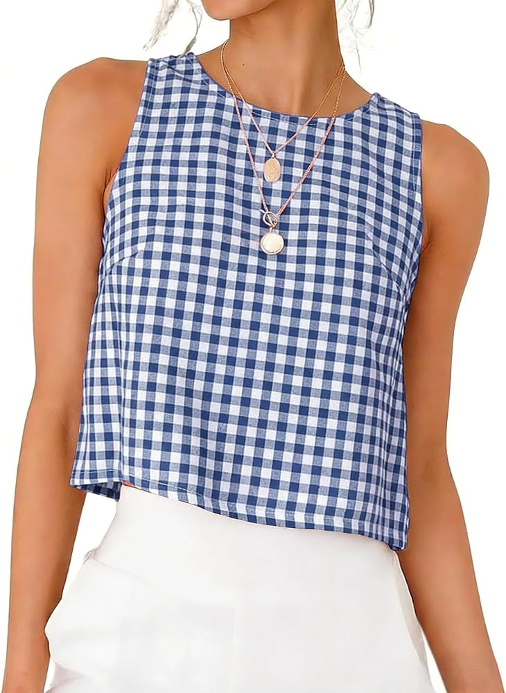 IDEALSANXUN Womens Gingham Crop Tank Tops 2026 Spring Summer Sleeveless Vest Top | Amazon (US)