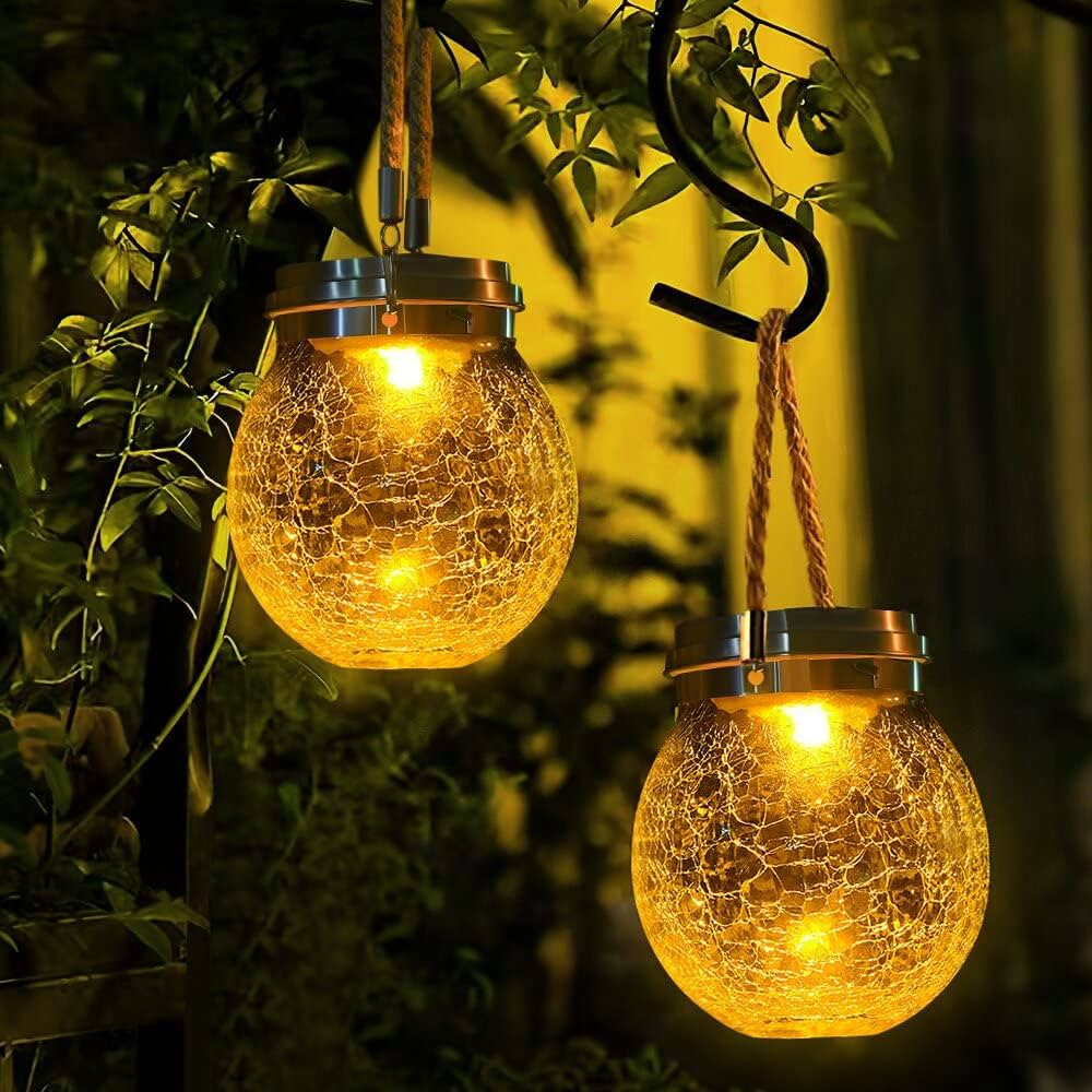 DBF Solar Lanterns Outdoor Waterproof, 4 Pack Hanging Solar Lights Outdoor, LED Cracked Glass Bal... | Amazon (US)
