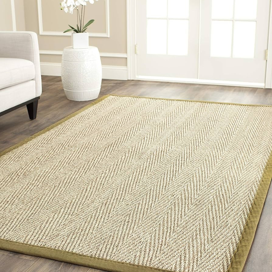 SAFAVIEH Area Rug 9x12 - Natural Fiber Collection - Large - Natural & Olive Green, Seagrass, Herr... | Amazon (US)