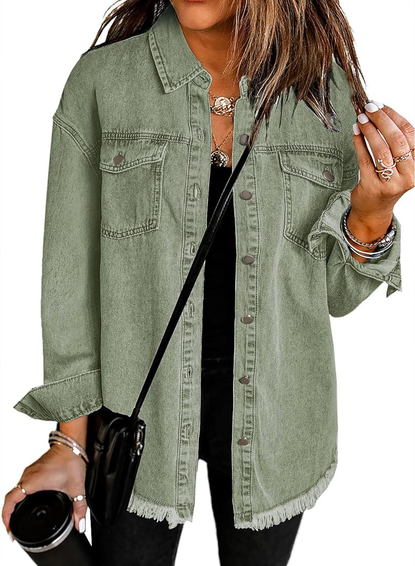 Dokotoo Women's Oversized Denim Jacket Casual Long Boyfriend Distresse Jean Jacket Autumn Spring | Amazon (US)
