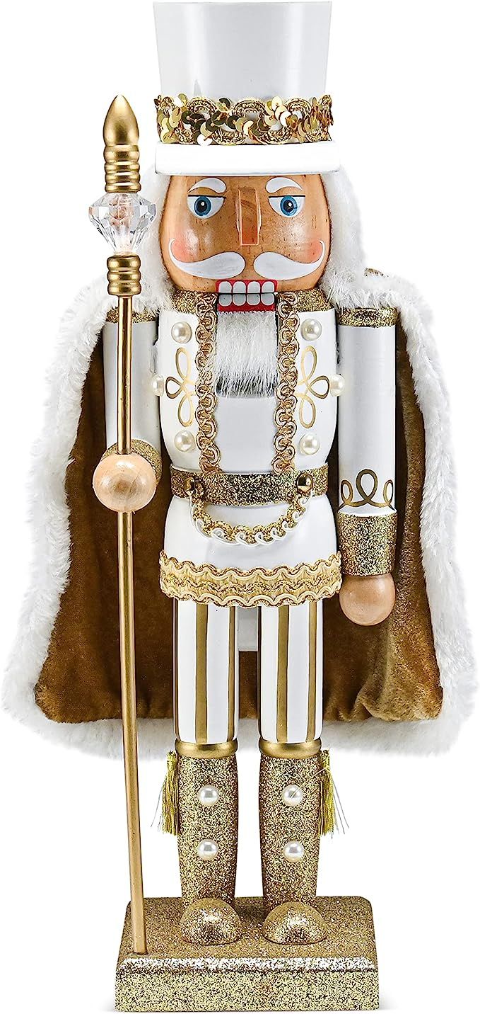 Ornativity Christmas Gold King Nutcracker – Gold and White Glittered Wooden Nutcracker Man with... | Amazon (US)