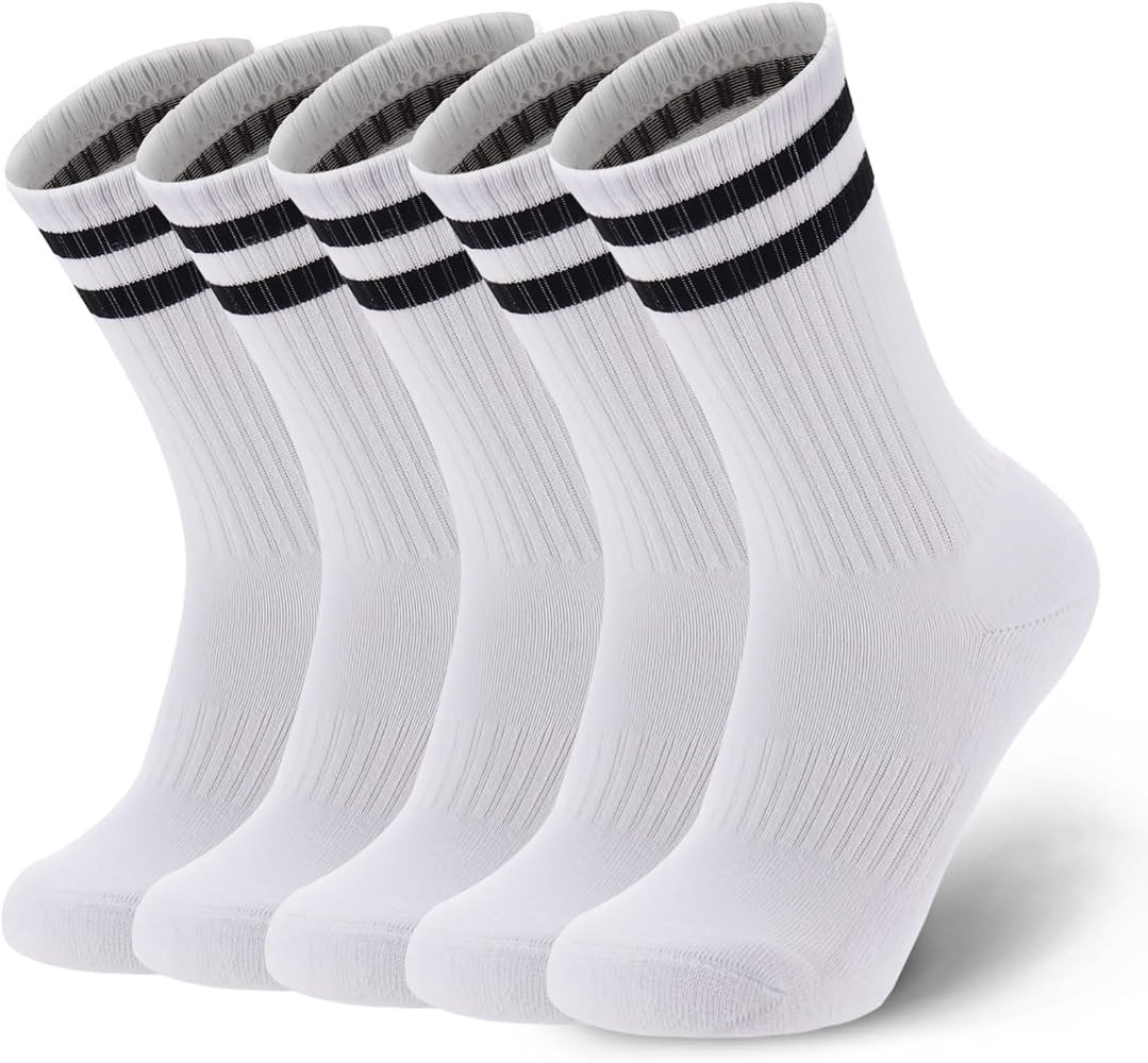 Ultrafun 5 Pairs Striped Crew Socks Cotton Cushioned Athletic Sports Running Socks for Men Women ... | Amazon (US)