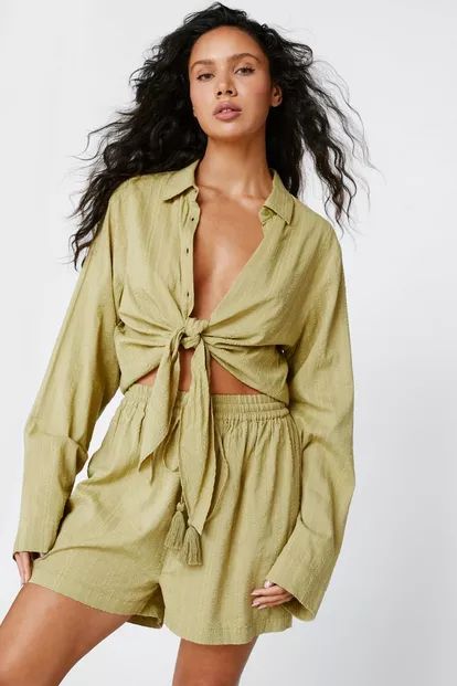 Textured Cotton Tie Waist Cover Up Shorts | NastyGal (UK, IE)