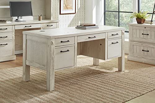 Martin Furniture Avondale Half, Office Writing Table, Wood Storage, Fully Assembled, White Pedest... | Amazon (US)