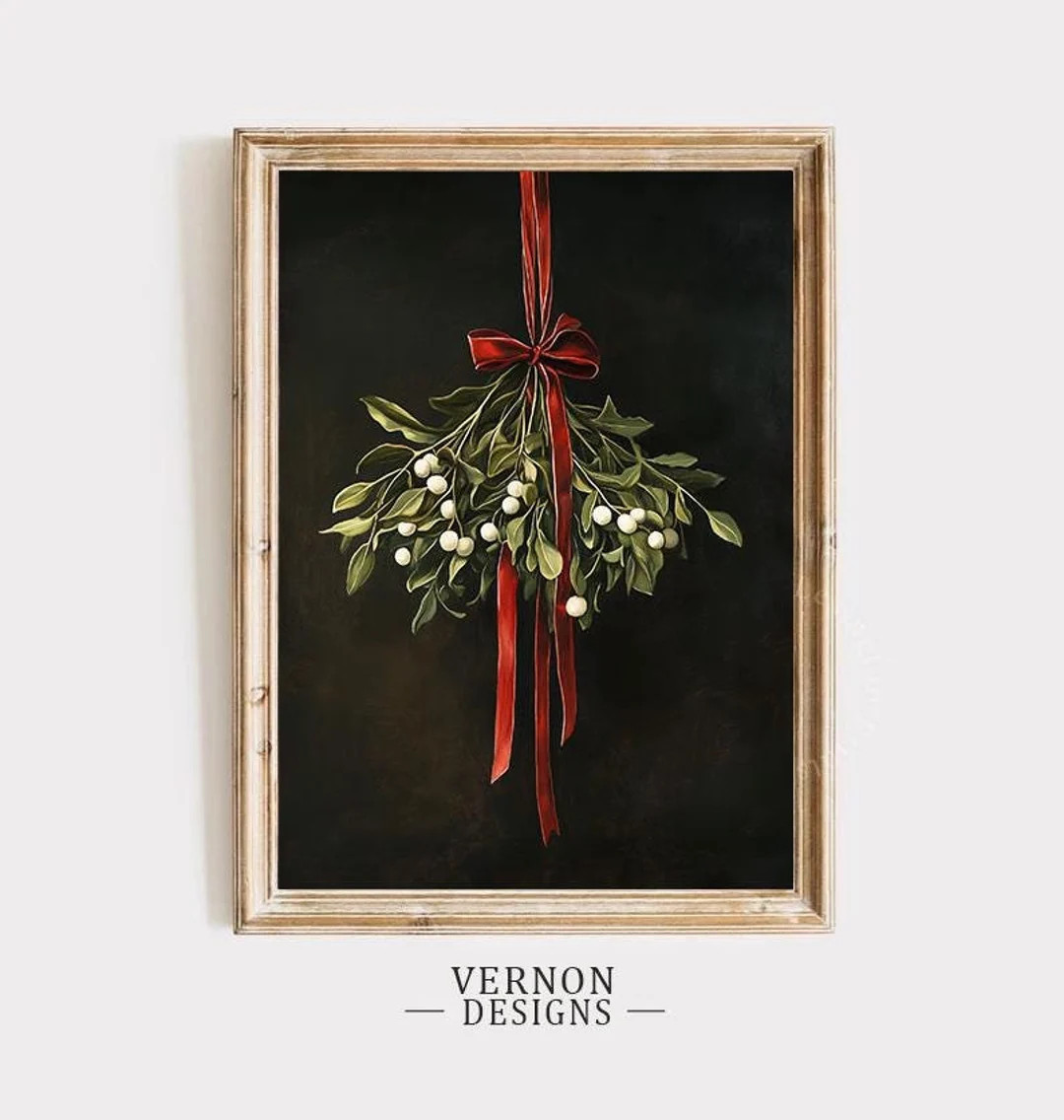Vintage Christmas Mistletoe Print, Christmas Printable Wall Art, Christmas Prints Winter Wall Art... | Etsy (US)