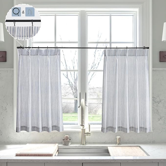 LIMON HOME Bathroom Curtains Window for Blue Cafe Curtains 24 Inch Length,Light Blue on Neutral S... | Amazon (US)