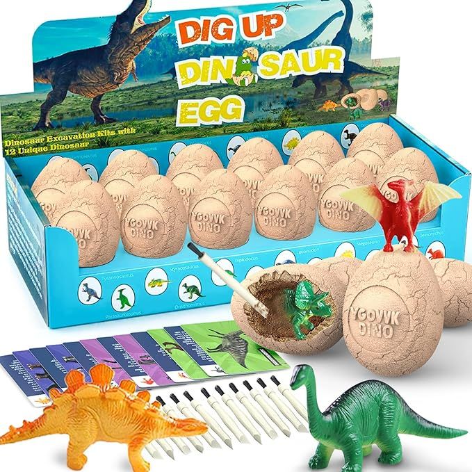Easter Dinosaur Eggs Dig Kit, Dinosaur Toys for Kids, Break Open 12 Dino Eggs with 12 Surprise Di... | Amazon (US)