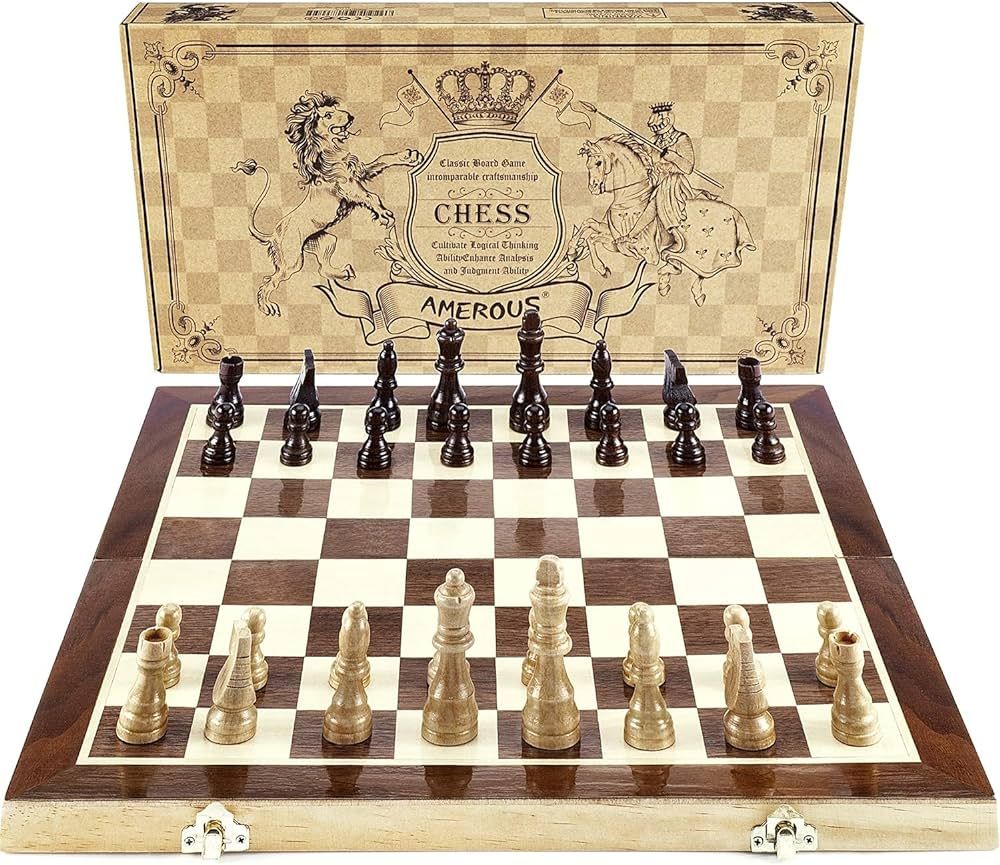 AMEROUS Chess Set, 15"x15" Folding Magnetic Wooden Standard Chess Game Board Set with Wooden Craf... | Amazon (US)