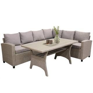 Granei Brown PE Wicker Outdoor Furniture Set All-Weather Sectional Sofa Set with Table and Soft C... | The Home Depot