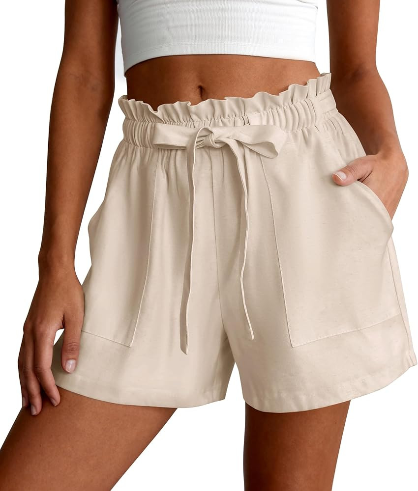 PRETTYGARDEN Summer Shorts for Women Casual Ruffle Drawstring High Waist Wide Leg Comfy Lounge Sh... | Amazon (US)