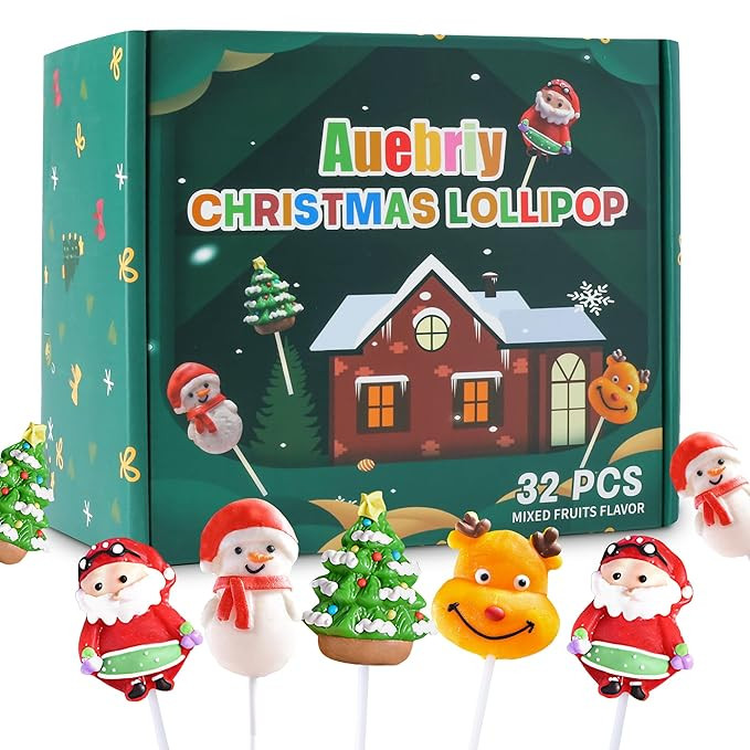 Auebriy Christmas Lollipops Suckers, 32 Count Fruit Flavored Lollipop Individually Wrapped Bulk w... | Amazon (US)