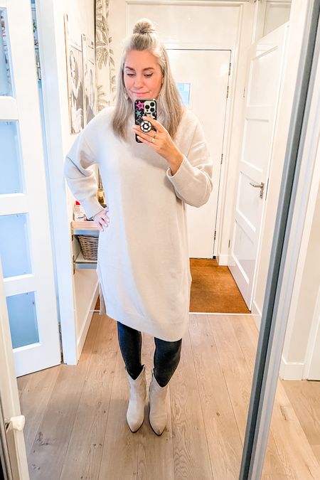 Ootd - Tuesday. Greige knitted dress and Spanx faux leather leggings and greige suede western boots (Scapino).



#LTKeurope #LTKstyletip #LTKmidsize