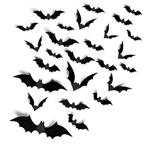 Halloween Party Supplies Hallween Decorations Bats Wall Decor 140PCS Realistic PVC 3D Black Scary Bat Sticker for Creepy Home Decor Halloween Party Decorations DIY Wall Decal Bathroom Indoor Halloween Decor | Amazon (US)