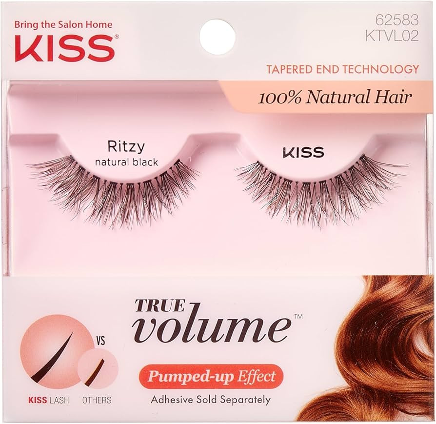 KISS True Volume False Eyelashes, Ritzy', 14 mm, 100% Natural Hair, Tapered End Technology, Conta... | Amazon (US)