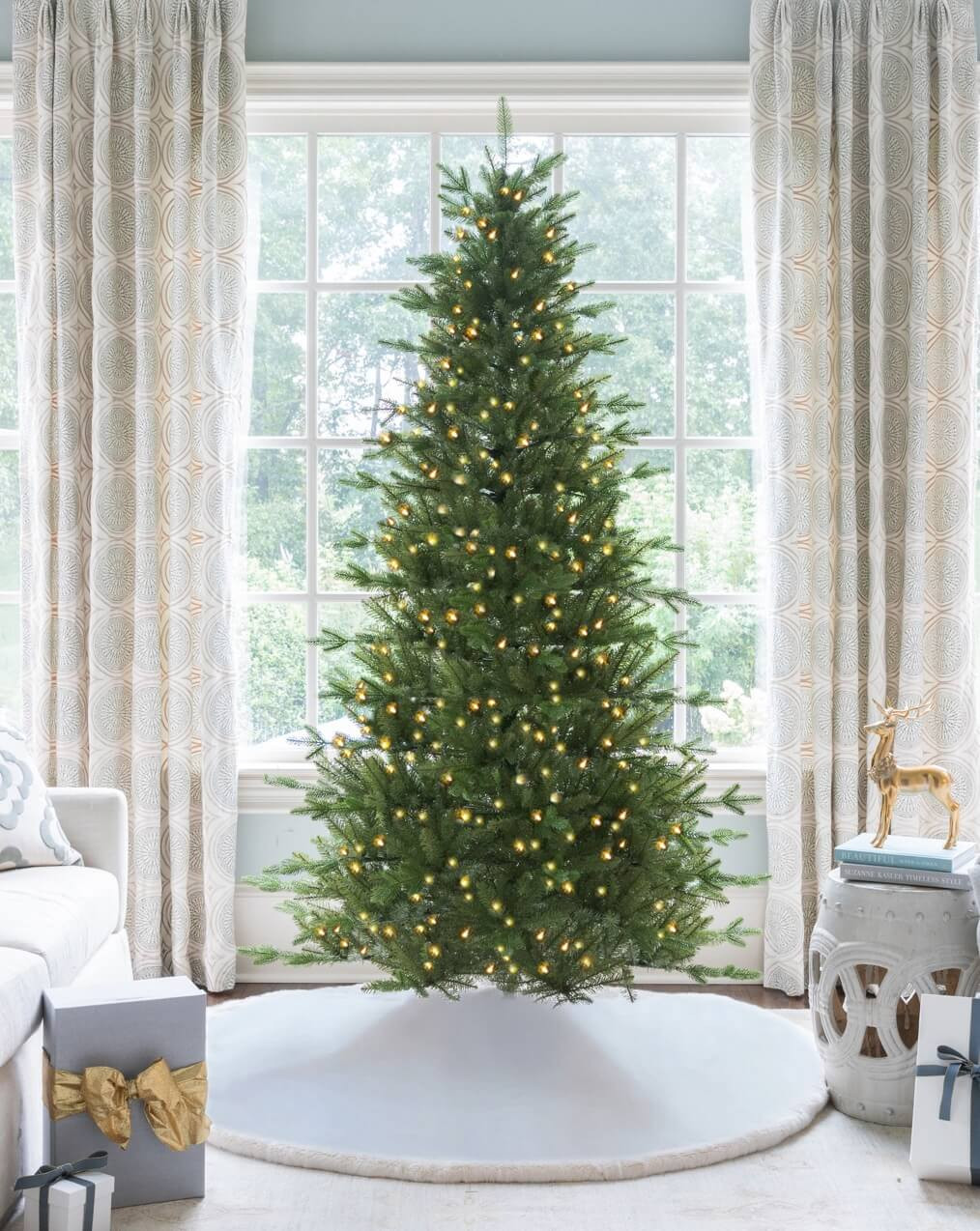 7.5' Alpine Fir Slim Artificial Christmas Tree with 650 Warm White LED Lights | King of Christmas